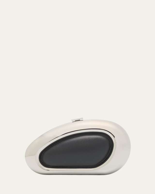 Luna Oval Metal Leather Clutch Bag